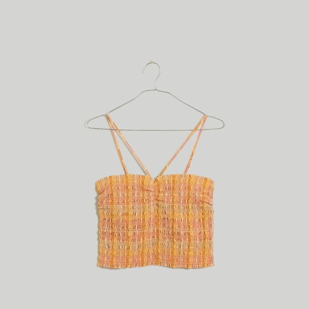 Madewell Poplin Smocked Halter Crop Top